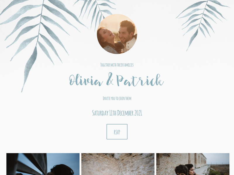 Blue Water Foliage wedding website design template