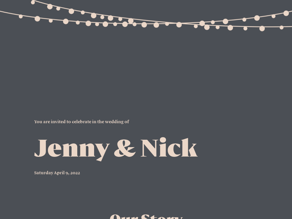 String Lights Toast wedding website design