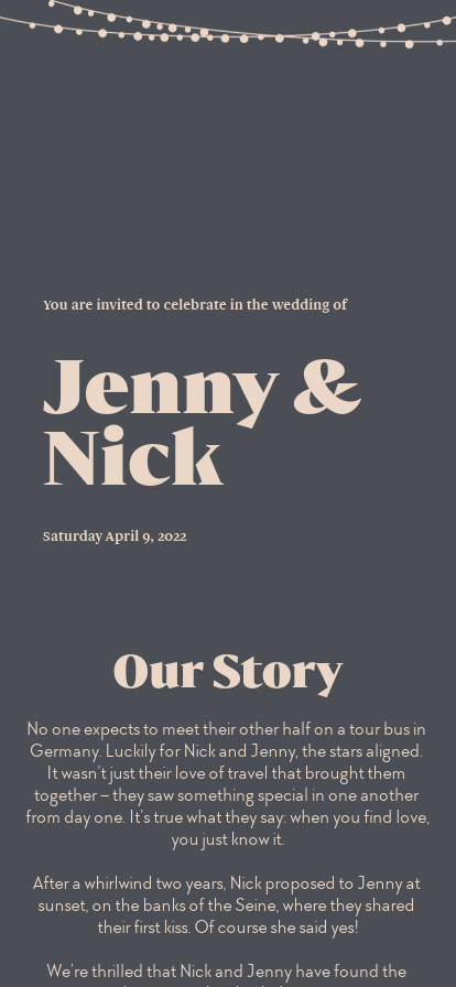 String Lights Toast wedding website design