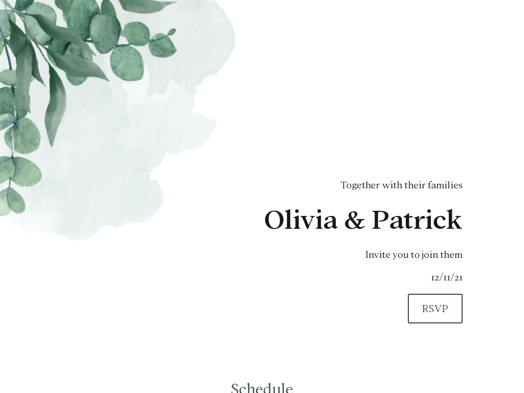 Green Foliage wedding website design