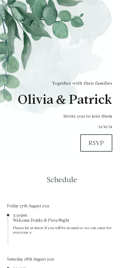 Green Foliage wedding website design